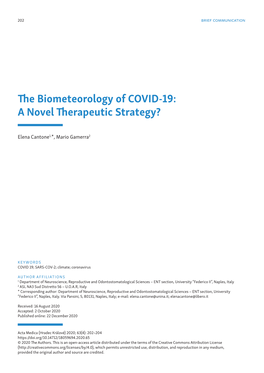 The Biometeorology of COVID-19: a Novel Therapeutic Strategy?