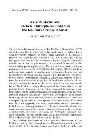 Rhetoric, Philosophy and Politics in Ibn Khaldun's Critique of Sufism