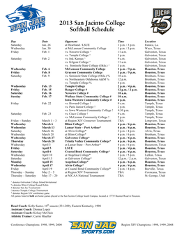 2013 San Jacinto College Softball Schedule