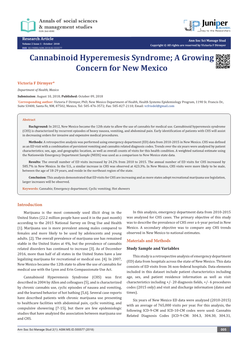 Cannabinoid Hyperemesis Syndrome; a Growing Concern for New Mexico