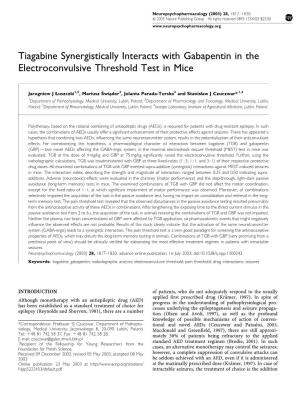 Tiagabine Synergistically Interacts with Gabapentin in the Electroconvulsive Threshold Test in Mice