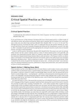 Critical Spatial Practice As Parrhesia