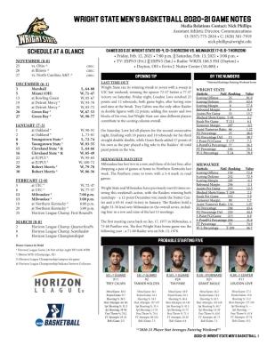 Wright State Men's Basketball 2020-21 Game Notes