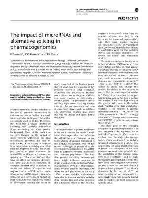 The Impact of Micrornas and Alternative Splicing in Pharmacogenomics