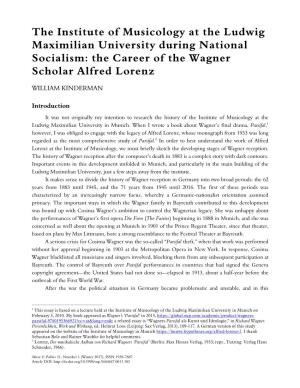 The Institute of Musicology at the Ludwig Maximilian University During National Socialism: the Career of the Wagner Scholar Alfred Lorenz