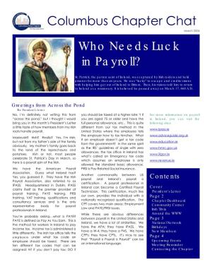 Columbus Chapter Chat Who Needs Luck in Payroll?