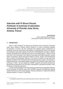 Interview with Pr Bruno Poucet, Professor of Sciences of Education, University of Picardie Jules Verne, Amiens, France