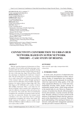 Connectivity Contribution to Urban Hub Network Based on Super Network Theory – Case Study of Beijing