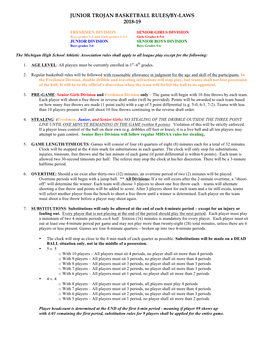Junior Trojan Basketball Rules/By-Laws 2018-19