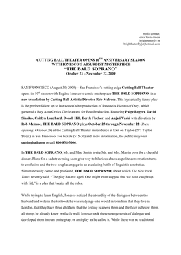 THE BALD SOPRANO” October 23 – November 22, 2009