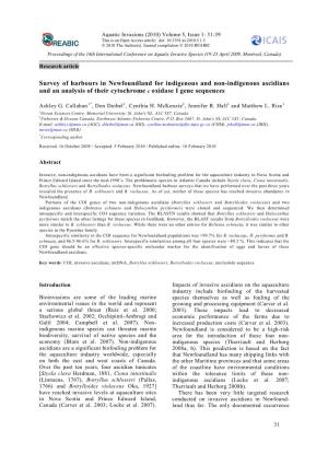 Survey of Harbours in Newfoundland for Indigenous and Non-Indigenous Ascidians and an Analysis of Their Cytochrome C Oxidase I Gene Sequences