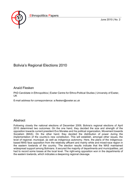 Bolivia's Regional Elections 2010