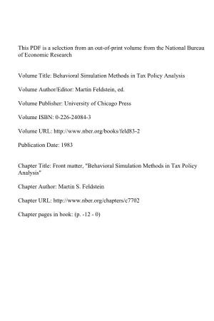 Front Matter," Behavioral Simulation Methods in Tax Policy Analysis"