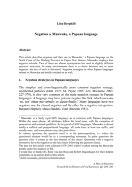 Negation in Mauwake, a Papuan Language