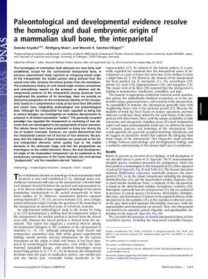 Paleontological and Developmental Evidence Resolve the Homology and Dual Embryonic Origin of a Mammalian Skull Bone, the Interparietal