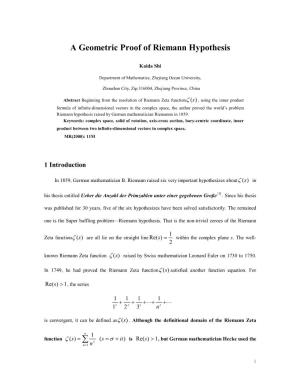A Geometric Proof of Riemann Hypothesis ∑