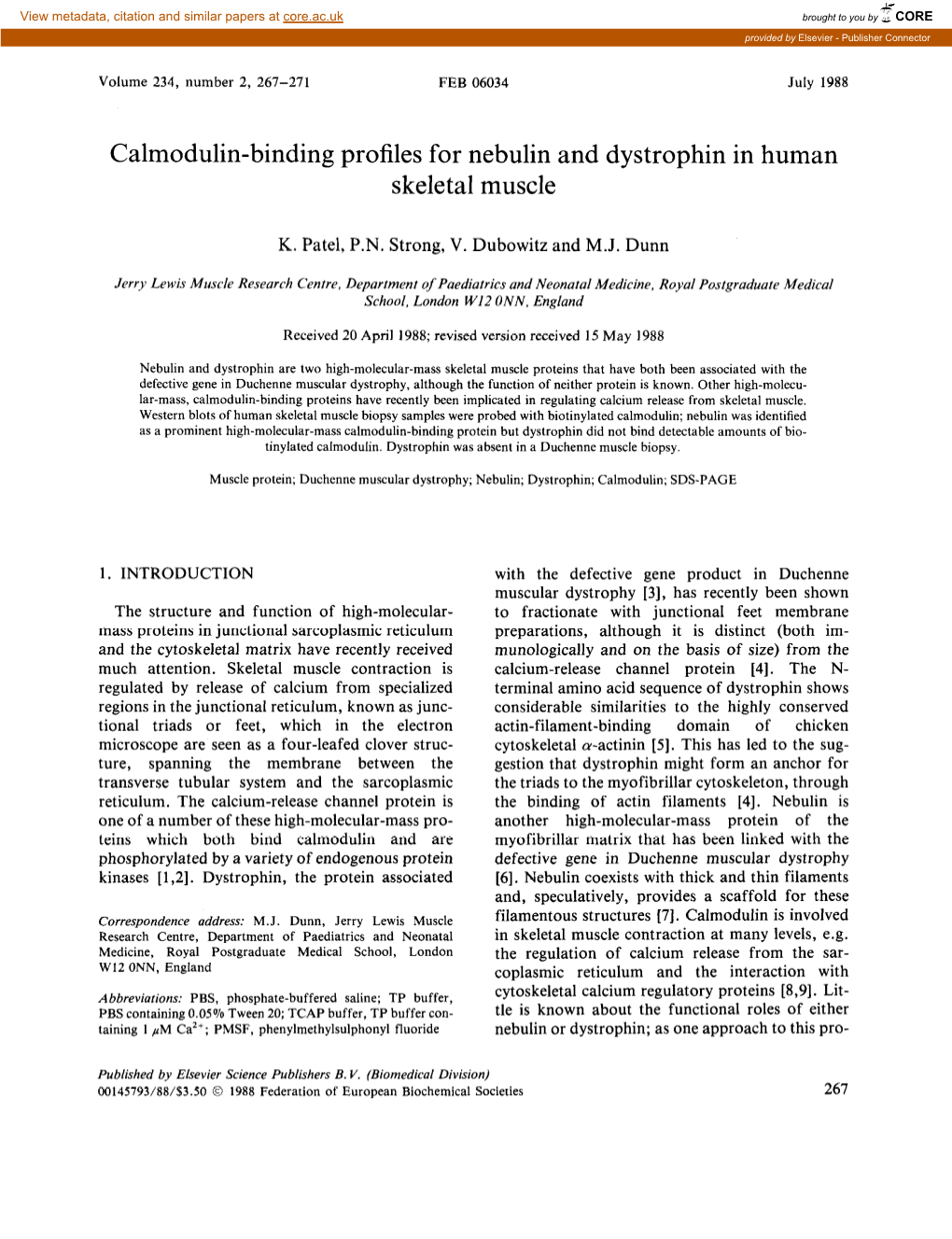 Calmodulin-Binding Profiles for Nebulin and Dystrophin in Human Skeletal Muscle