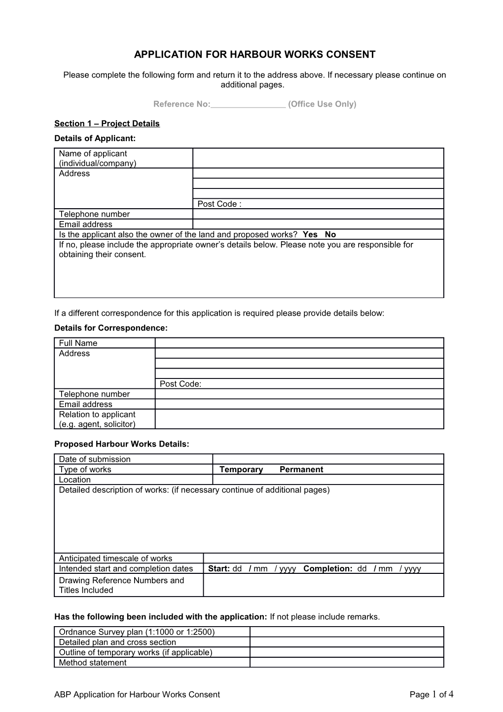 Application for Harbour Works Consent