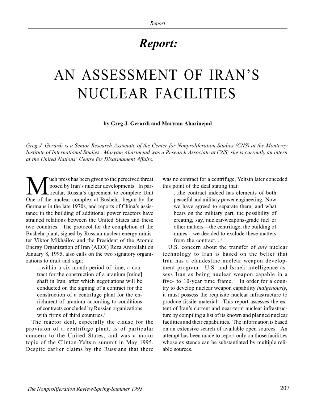 Npr 2.3: an Assessment of Iran's Nuclear Facilities