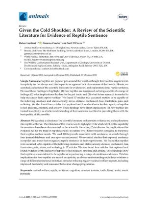 A Review of the Scientific Literature for Evidence of Reptile Sentience
