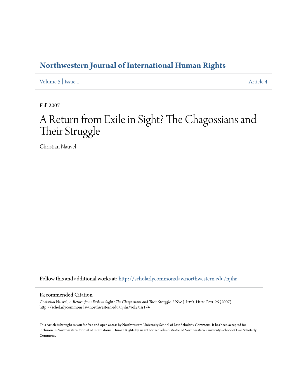 The Chagossians and Their Struggle, 5 Nw