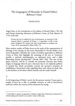 The Language(S) of Hierarchy in Daniel Defoe's Robinson Crusoe 1