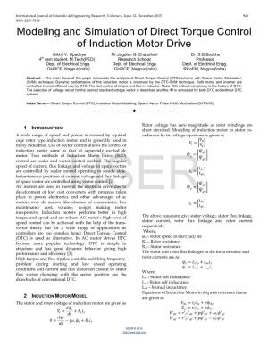 Modeling and Simulation of Direct Torque Control of Induction Motor Drive Nikhil V