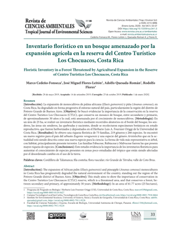 Inventario Florístico En Un Bosque Amenazado Por La Expansión Agrícola En La Reserva Del Centro Turístico Los Chocuacos, Costa Rica