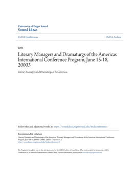 Literary Managers and Dramaturgs of the Americas International Conference Program, June 15-18, 20003 Literary Managers and Dramaturgs of the Americas