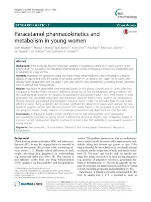 Paracetamol Pharmacokinetics and Metabolism in Young Women Karel Allegaert1,2*, Mariska Y
