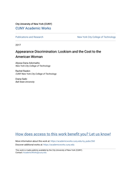 Appearance Discrimination: Lookism and the Cost to the American Woman