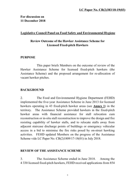 For Discussion on 11 December 2018 Legislative Council Panel on Food Safety and Environmental Hygiene Review Outcome of the Hawk