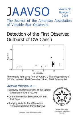 JAAVSO 2008 the Journal of the American Association of Variable Star Observers