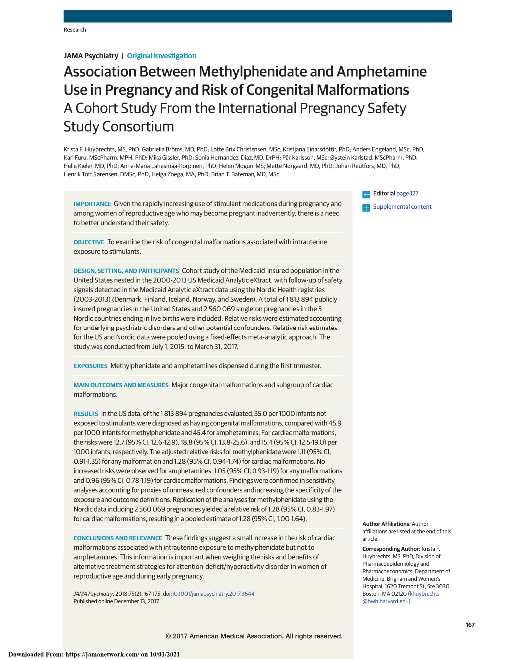 Association Between Methylphenidate and Amphetamine Use in Pregnancy and Risk of Congenital Malformations: a Cohort Study from the International Pregnancy Safety Study