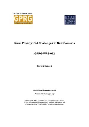 Rural Poverty: Old Challenges in New Contexts