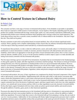 How to Control Texture in Cultured Dairy