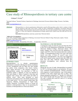 Case Study of Rhinosporidiosis Hinosporidiosis in Tertiary Care