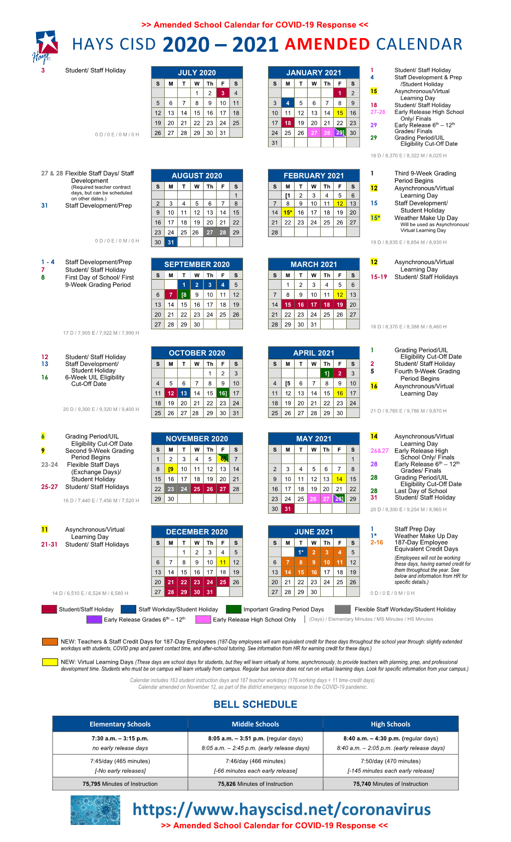 2020-2021 Hays CISD Academic Calendar