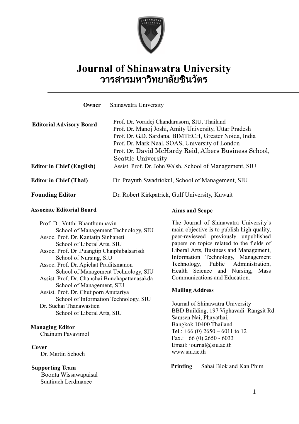 Journal of Shinawatra University Vol.3, No.1