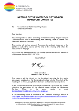 (Public Pack)Agenda Document for Transport Committee, 13/01/2021