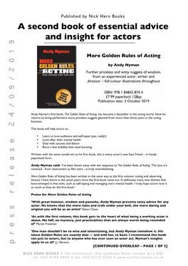 A Second Book of Essential Advice and Insight for Actors More Golden