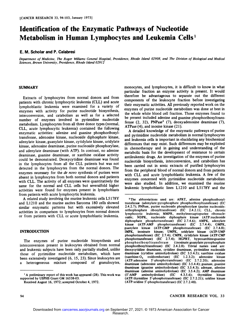 Identification of the Enzymatic Pathways of Nucleotide Metabolism in Human Lymphocytes and Leukemia Cells'