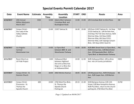 Special Events Permit Calendar 2017