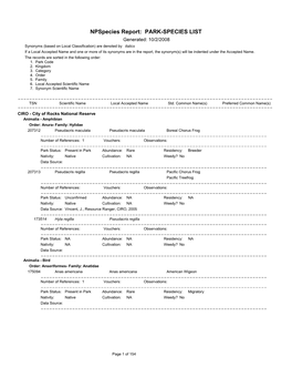 Npspecies: Park-Species Report