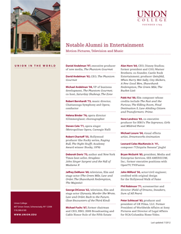 Notable Alumni in Entertainment Motion Pictures, Television and Music