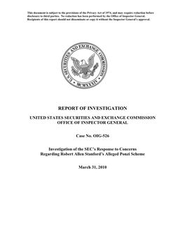 Investigation of the SEC's Response to Concerns Regarding Robert