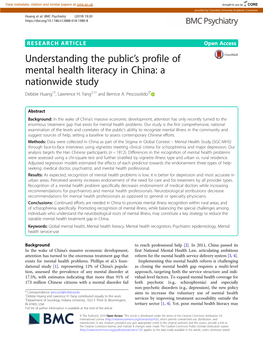 Understanding the Public's Profile of Mental Health Literacy in China: a Nationwide Study