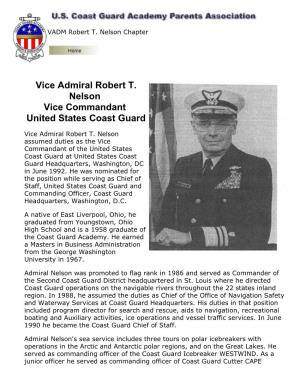 Vice Admiral Robert T. Nelson Vice Commandant United States Coast