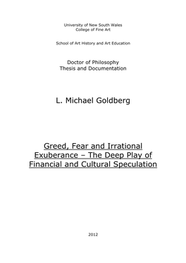 L. Michael Goldberg Greed, Fear and Irrational Exuberance