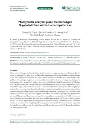 Phylogenetic Analyses Place the Monotypic Dryopolystichum Within Lomariopsidaceae